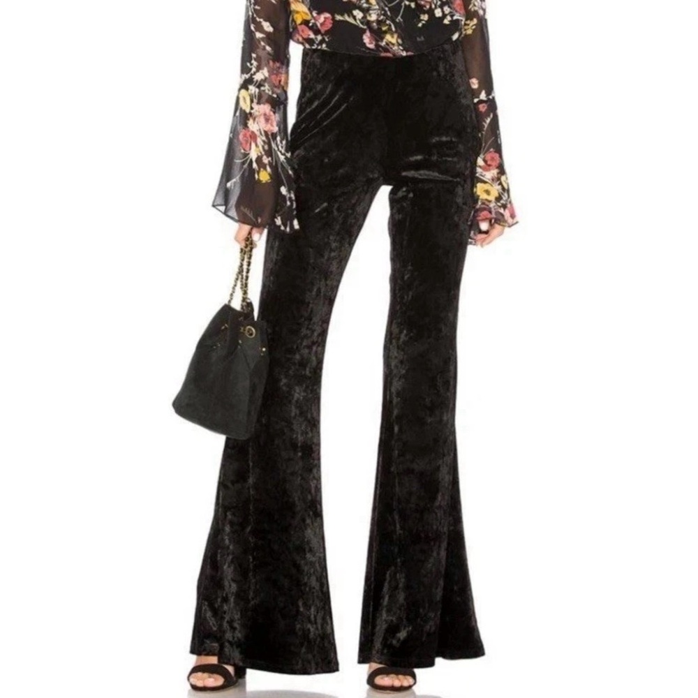 Revolve X Band Of Gypsies Crushed Velvet Flared Stretch Pants Black Size Small